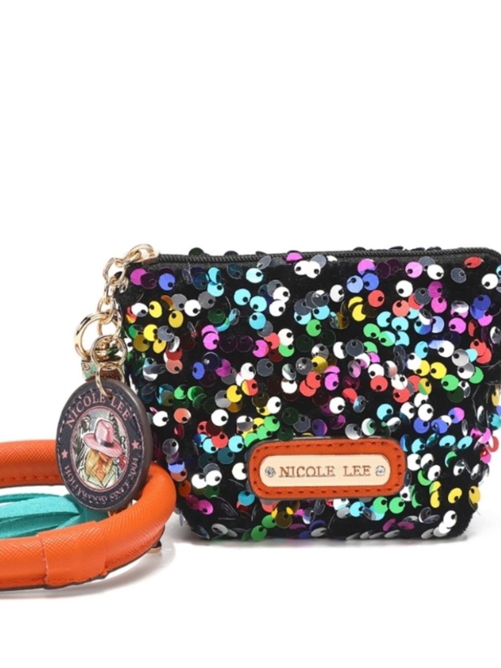 Nicole Lee Multicolor Sequin Pouch with Keychain